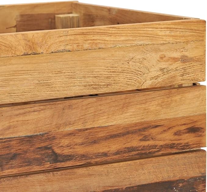 Raised Bed Recycled Teak Raised Planter with Wooden Legs and Steel Rack Bottom for Flowers Vegetables Weather Resistant Outdoor Planting Box Container 39.4x15.7x28.3 -AA