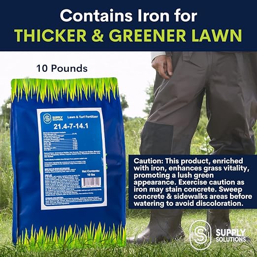 Supply Solutions 21.4-7-14.1 Lawn and Turf Fertilizer with Iron - Achieves a Lush Green Lawn in Weeks - Turf Builder for All Grass Types - for Greener Grass Fertilizer (10lbs)