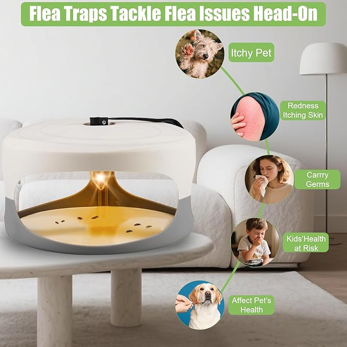4 Packs Flea Traps for Inside Your Home Effective Flea Trap for Home &amp Garage with 12 Sticky Disc 12 Bulbs 4 Electric Wires Bed Bug with Light for Indoor Safe to Pets