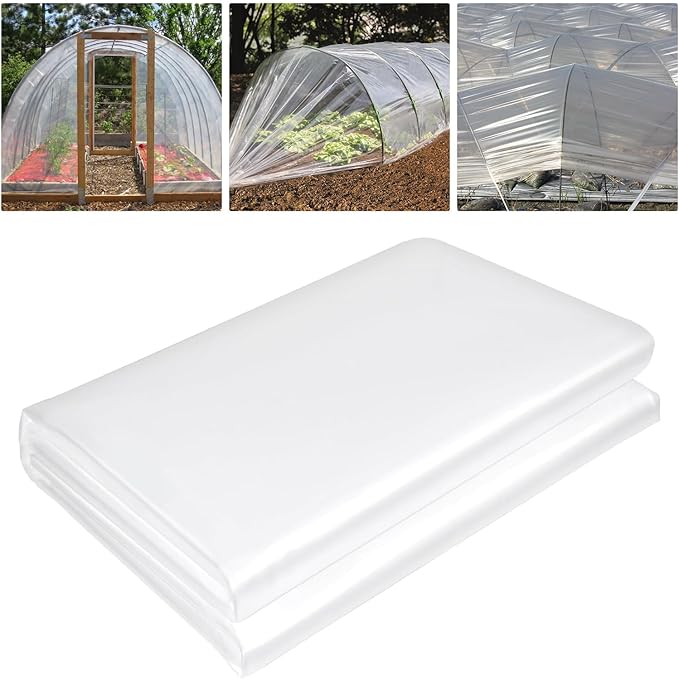 6 Mil Greenhouse Plastic Sheeting Heavy Duty Winter Greenhouse Cover Thickness Transparent Clear LDPE Polyethylene Film for Plants Farms Agriculture Garden Waterproof Sunlight Protection