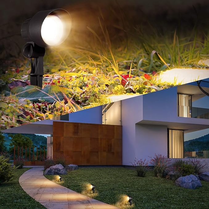 Outdoor Landscape Lighting Low Voltage Garden Landscape Lights Spotlight Uplight Aluminum Construction Waterproof 12V 5W 3000K Warm-Yellow Light（4-Pack）