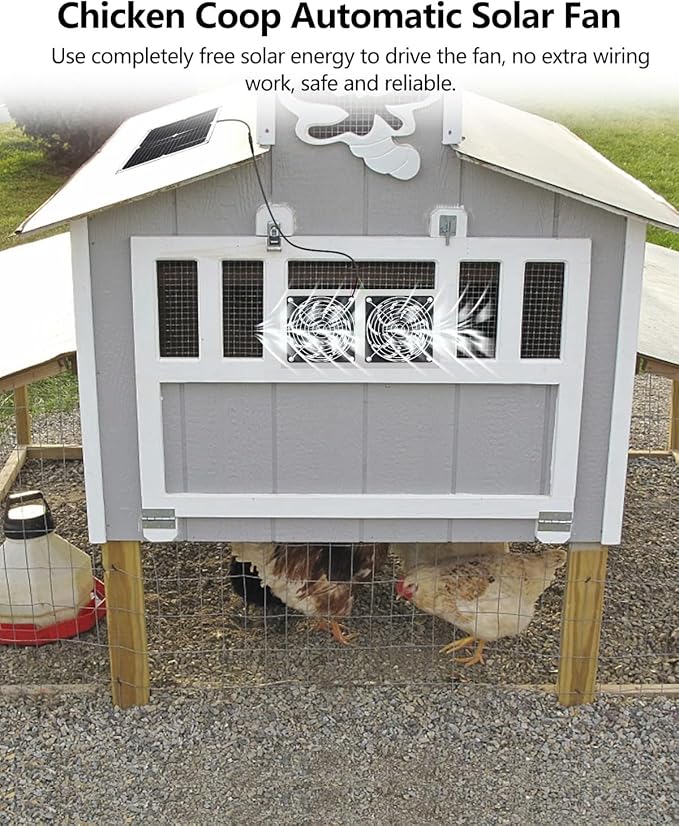 WININMETA Solar Powered Fan 25W Solar Fan for Chicken Coop Solar Exhaust Fan for Greenhouse Shed Pet Houses Outside with Two 5In IP65 Waterproof Fans 10Ft Cable On/Off Switch Intake or Exhaust