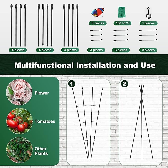 2Pack Garden Trellis for Climbing Plants Outdoor &amp Indoor 47in Obelisk Trellis and Tomato cage 2 Shapes Rustproof Plant Support Indoor Plants Trellis for Potted Plants with 10pcs Colorful Butterf
