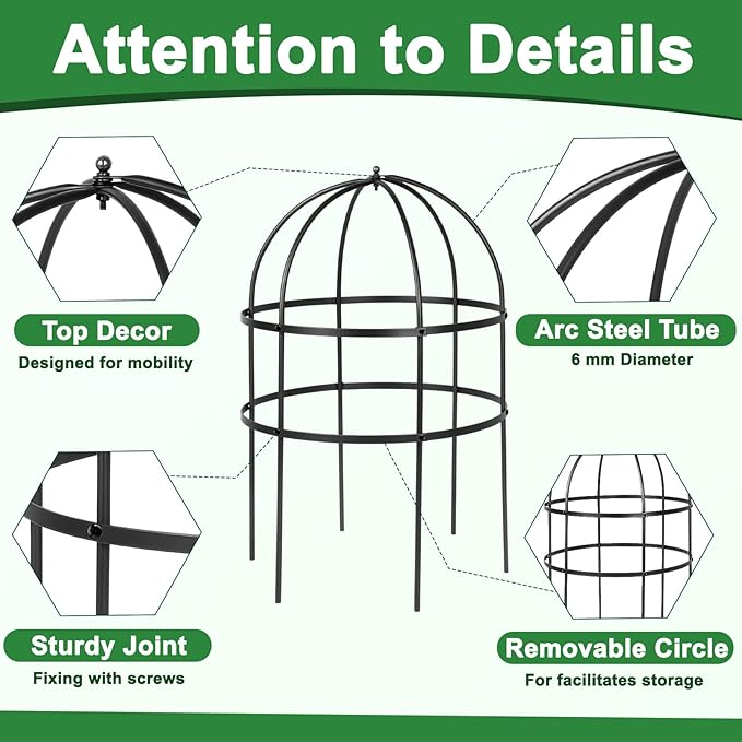 1 Pcs Jardin Bird Cage Plant Support 24 H Large Sturdy Grow-Through Flower Support Peony Cage Climbing Plant Support Trellis Sculptural Garden Decor for Perennial Flowers (Black)