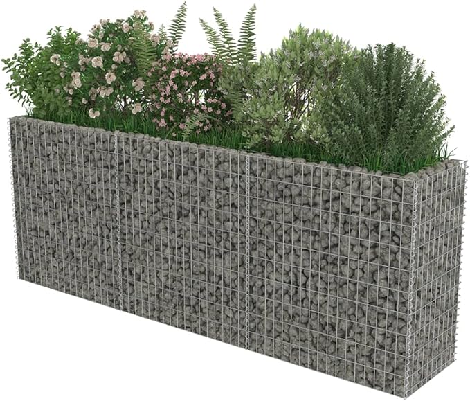 Gabion Retaining Bed Large Galvanized Steel Durable Wire Mesh Holds Rock Walls Landscape Your Garden (Rectangular Silver Outdoor)