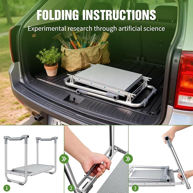 Foldable Garden Kneeler and Seat 2 in 1 Heavy Duty Garden Stool Portable Gardening Knee Seat with Pad &amp Tool Bag Sturdy Garden Kneeling Bench for Weeding Planting Supports Up to 400lbs