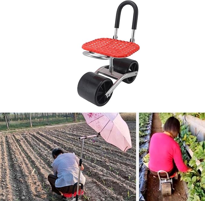 Rolling Work Seat 2 Wheels Durable Iron with Adjustable Seat for Gardens Fields Field Sheds