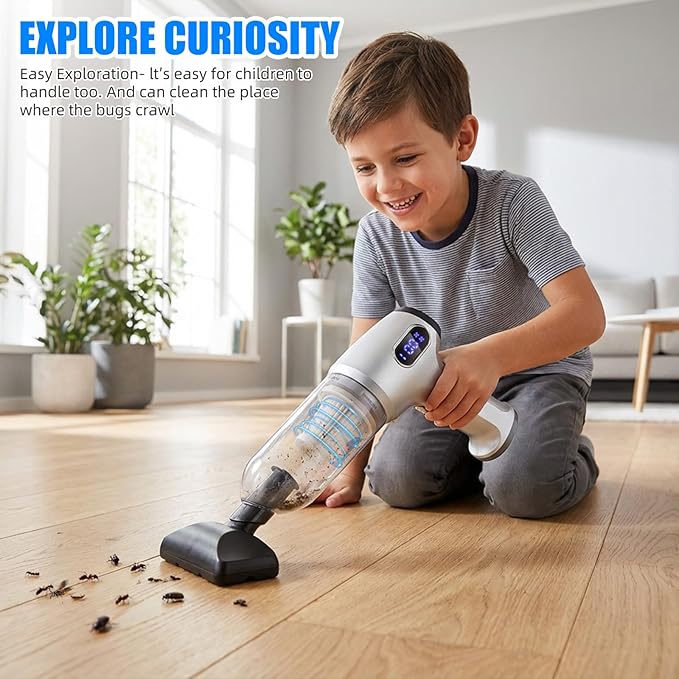 Bug Vacuum CatcherCordless Handheld Vacuum Cleaner RechargeableHigh Power Portable Bug Catcher Handheld Vacuum Cordless Indoor with LED FlashlightSmall Spider Catcher Use for Home Car (Silver)