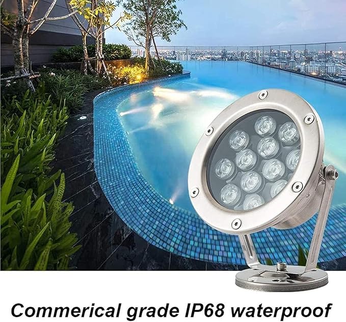 Underwater Light - 12V LED Beam Spotlight Underwater Pond Spotlight Low Voltage Fountain Lighting LED Waterproof IP68 Stainless Steel Underwater Light for Pool Fountain Pond(Blue18W(12v))