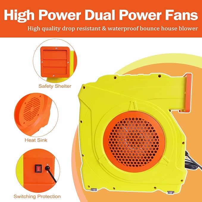 Bounce House Blower Dual - Mode 1800W / 2200W 2.5HP &amp 3HP Dual Speed Commercial Air Blower with Great Heat Dissipation Properties Super Strong Wind for Bouncy Castle Jump Slides Inflatables