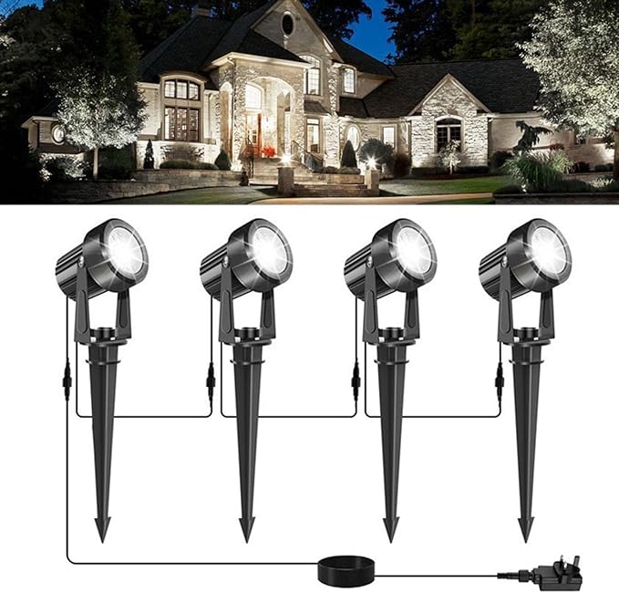 4in1 6000kOutdoor Landscape Lighting 6In1 Pack Outdoor Spot Lights LED Landscape Lighting for Yard Plant Lawn Garden IP65 Waterproof 3000K Warm White