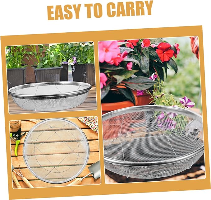 Manual Soil Sieve Stainless Steel Soil Sifter Gardening Soil Sieve Sifting Pan 14 Inches Diameter Lightweight Easy to Operate for Garden Supplies