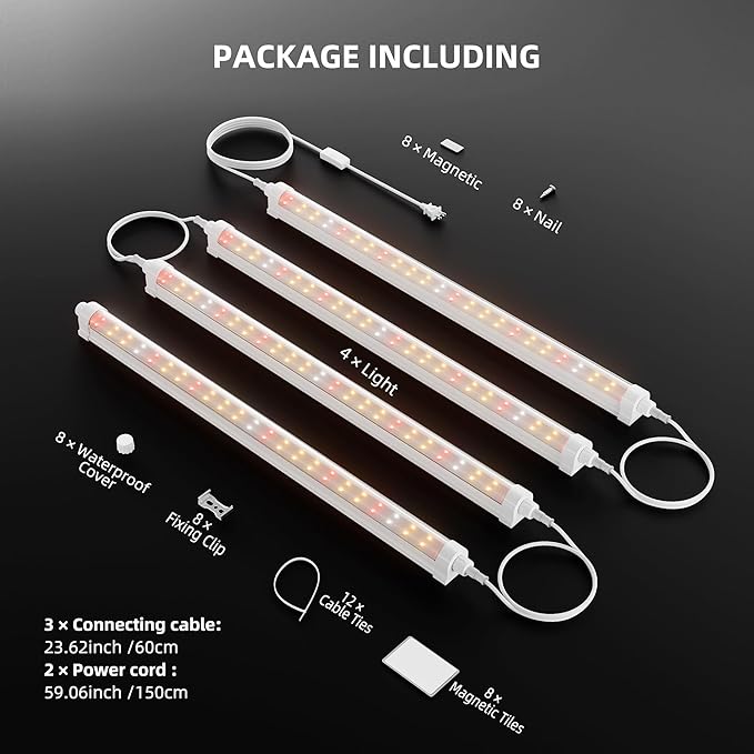 Spider Farmer 1FT LED Grow Lights for Indoor PlantsLight Strips for ShelvesFull Spectrum IP65 Waterproof Supplemental Light Bars for Grow Tent Indoor Greenhouse Plant Seedling Veg Flower4-Pack