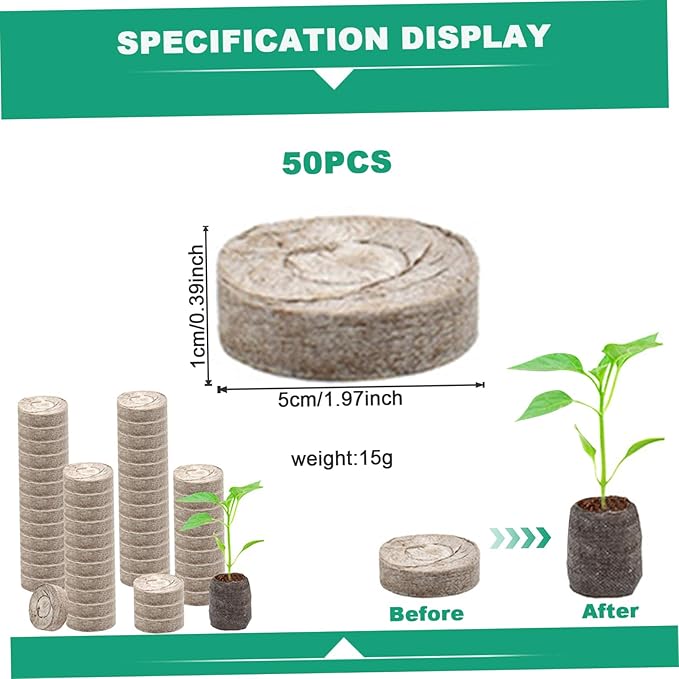 Peat Pellets for Seedlings 50PCS 2 inch Seed Starter Pods Compressed Peat Moss for Plants Breathable Seed Starter Pellets for Garden Herbs Flowers Vegetables