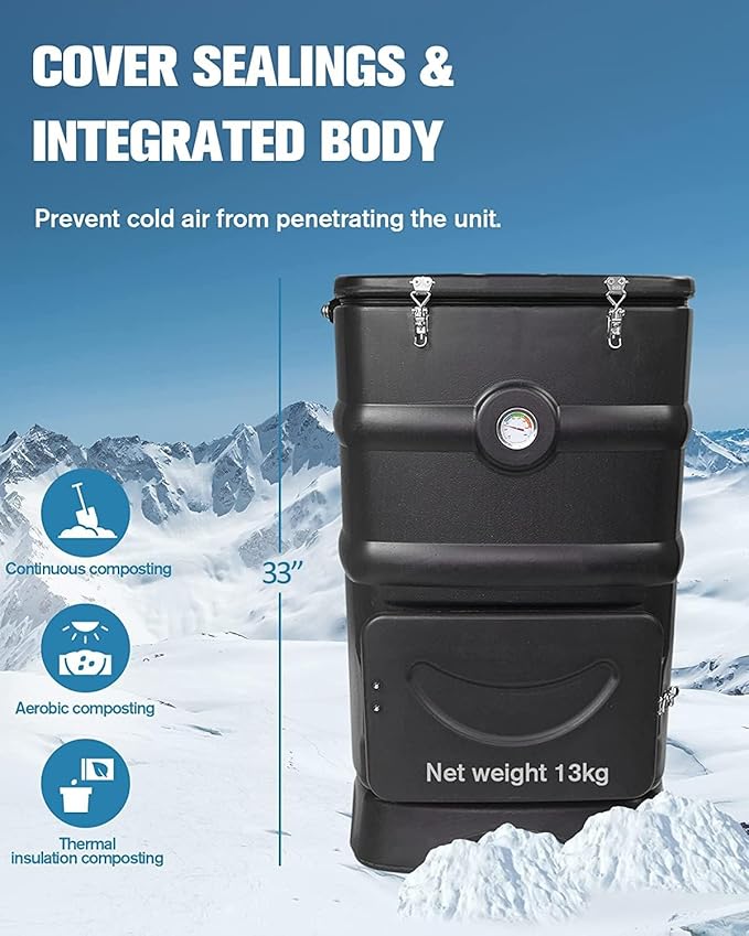 EJWOX Insulated Compost Bin with Ventilation System - Quickly Composting All Year Round A Reservoir at The Bottom Design to Collect The Leachate (30 Gal Black)