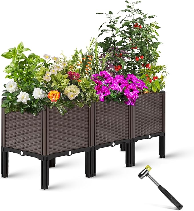 Garden Boxes Outdoor Raised Garden Bed with Legs Planter Boxes Outdoor with Easy Assembly Garden Box with Drain Outlet for Vegetables/Herbs47x15x19in