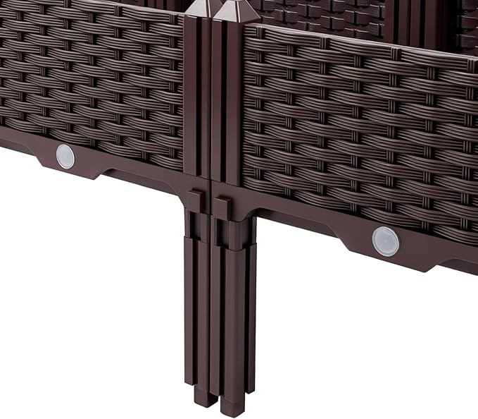 4PCS Planter Raised Beds with Legs 16×13×4in Rectangular Elevated Planter Box with Floor Standing Brown Planter Beds for Backyard Patio Balcony