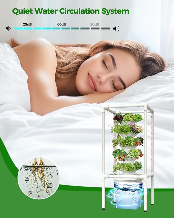 SJZX Hydroponics Growing System Hydroponic Tower with Full-Spectrum Grow Lights 5 Tiers Indoor Outdoor Garden Planter Vertical Home Gardening Germination Kits for Vegetables Fruits Herb (25 Pods)