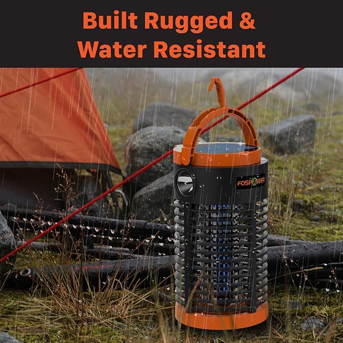 FosPower Bug Zapper Outdoor &amp Indoor (5-in-1) 3300V Mosquito Zapper with 29600mWh Power Bank Rechargeable USB/Solar Charging Flashlight Reading Light SOS Signal for Patio Camping Essentials