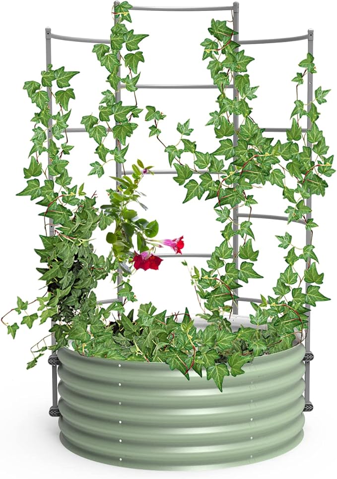 Vego Garden Modular Wall Trellis System Triple Section 3.5' Long for 3.5' Round Garden Beds (Garden Beds Not Included)