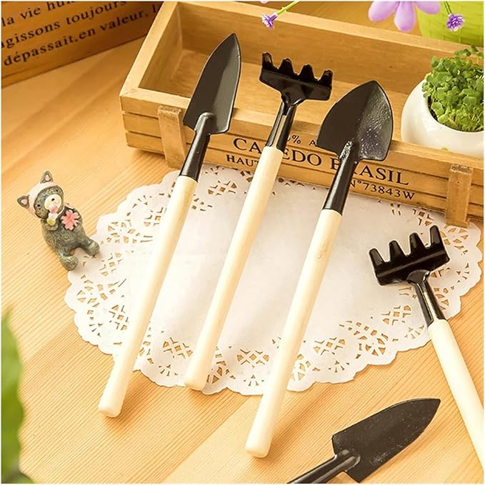 Mini Garden Tool Set 3pcs/Set Gardening Tools Wood Handle Stainless Steel Potted Plants Shovel Rake Spade for Flowers Potted Plant Seed Color : White Size : Whit