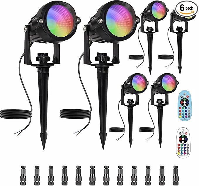 Low Voltage RGBW LED Landscape Lights Spot Lights Outdoor for Yard Garden Decor Spotlight 12V-24V Low Voltage Landscape Lighting with 16 Color Changing and Remote IP68 Waterproof (6)