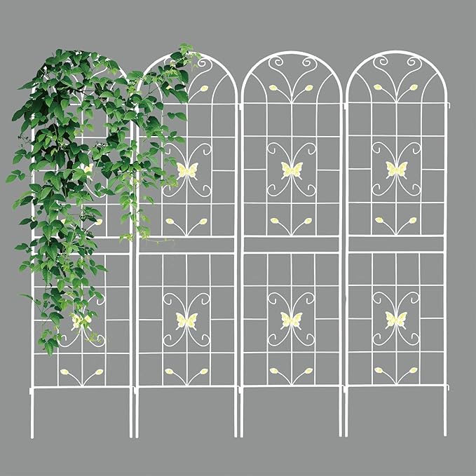 4 Pack Metal Garden Trellis 86.7 x 19.7 Rustproof Trellis for Climbing Plants Outdoor Flower Support Cream White