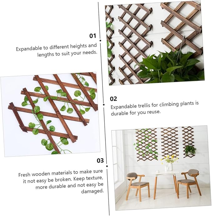 balacoo Expandable Carbonized Wood Vine Support Plant Fence Garden Trellis Outdoor Plant Climb Support Decorative Fence Panel