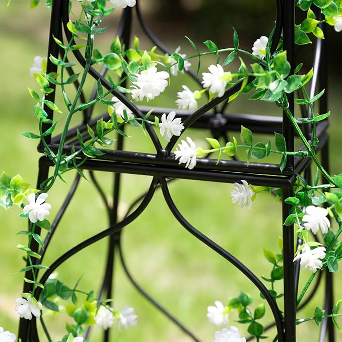 Obelisk Trellis for Garden - 38.3 x 10.03 Durable Metal Climbing Support for Roses Vines &amp Flowers | Elegant Black Design with Decorative Top &amp Hollow Sides