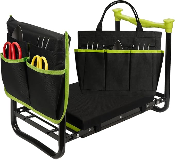 Garden Kneeler and Seat Heavy Duty Gardening Stool with 1.8 Thick Detachable Kneeling Pad Foldable Bench Chair with Tool Pouch and Bag for Knee &amp Back Pain Relief for Women Men Seniors (Green