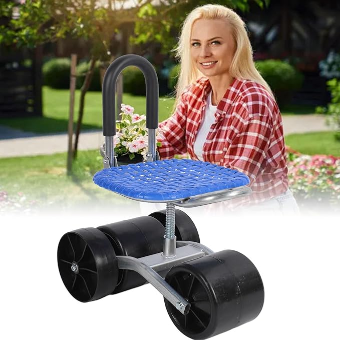 Garden Rolling Stool seat Adjustable 360° Rotating Work seat with Wheels for Courtyard Portable Garden Scooter