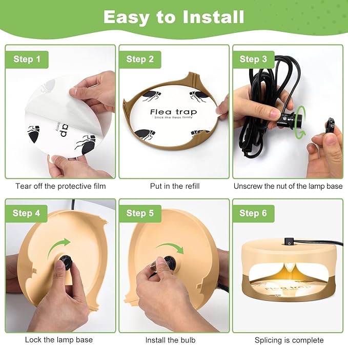 Flea Trap for Inside Your Home 2 Packs - Premium Electric Flea Traps Natural and Child-Friendly Indoor Control for Home &amp Garage with 5 Glue Disc Refills and 5 Lightbulbs (Beige)