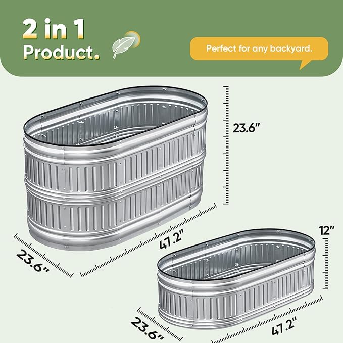 KING BIRD Raised Garden Bed Kit 2025 Upgraded Modular DIY Galvanized Planter Garden Box Outdoor for Gardening Vegetables Flowers Elegant Roman Column Design 47x24x24 in Silver