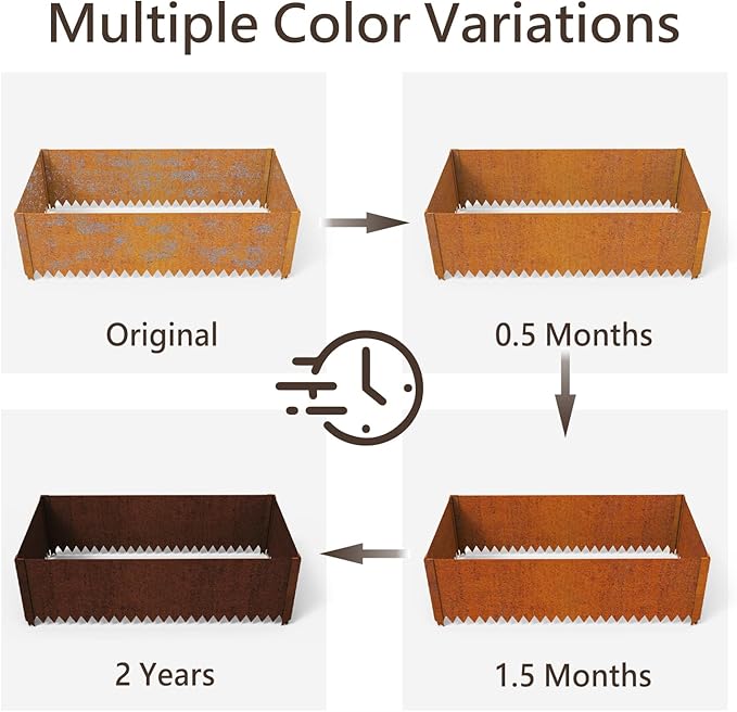 Cor-Ten Steel Raised Planter with Rust Patina Finish Pre-Rusted Cor-Ten Raised Garden Bed Kit2FT x 2FTx 8IN
