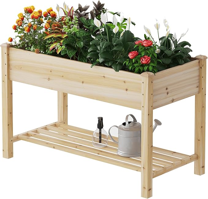 Wooden Raised Garden Bed Planter Box with Legs Raised Planter -Grow Herbs and Vegetables Outdoors – Naturally Rot-Resistant - Unmatched Strength Lasts Years (Natural-M)