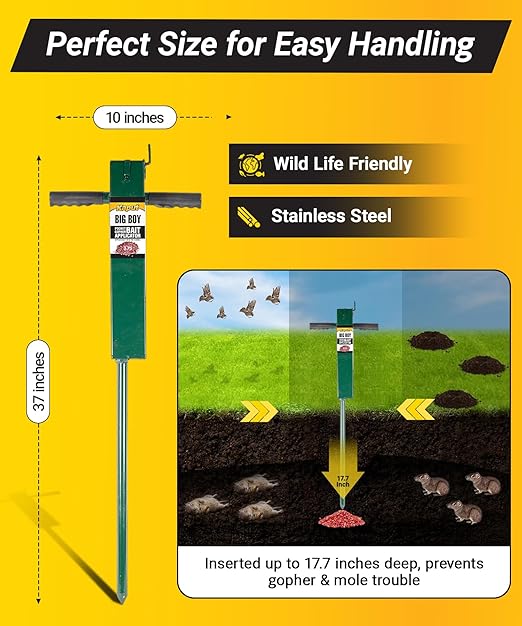 Kaput Big Boy Gopher Probe 37 Inch - Durable Steel Bait Applicator Tool for Risk-Free &amp Easy Gopher Control - Heavy Duty Soil Probe &amp Targeted Rodent Elimination - No Digging Needed