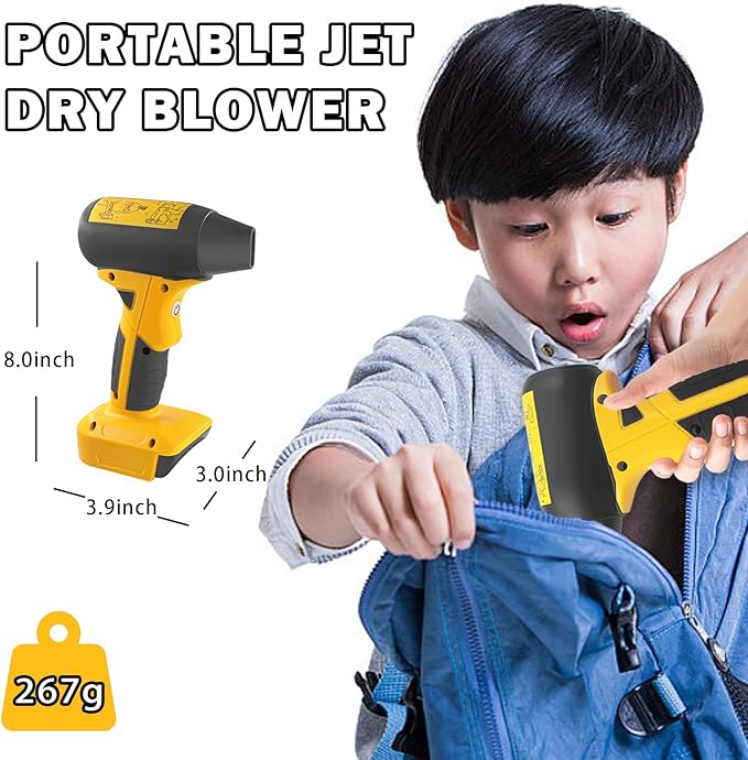 Jet Dry Mini Blower for Dewalt 20V Lithium BatteryJet Fan 130000 RPM Wind Speed 4-Speed Control Compressed Air Duster Cordless Handheld Air Blower for Computer KeyboardOutdoors