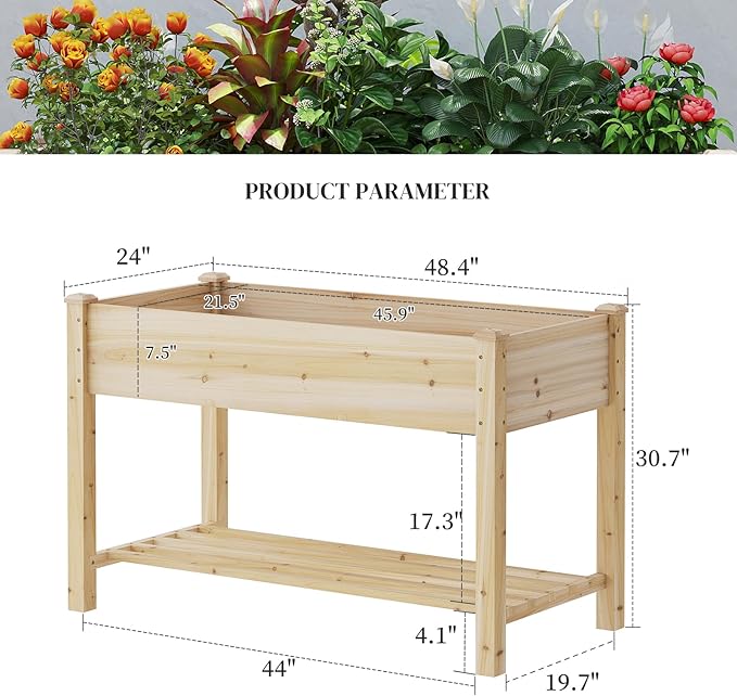 Wooden Raised Garden Bed Planter Box with Legs Raised Planter -Grow Herbs and Vegetables Outdoors – Naturally Rot-Resistant - Unmatched Strength Lasts Years (Natural-M)