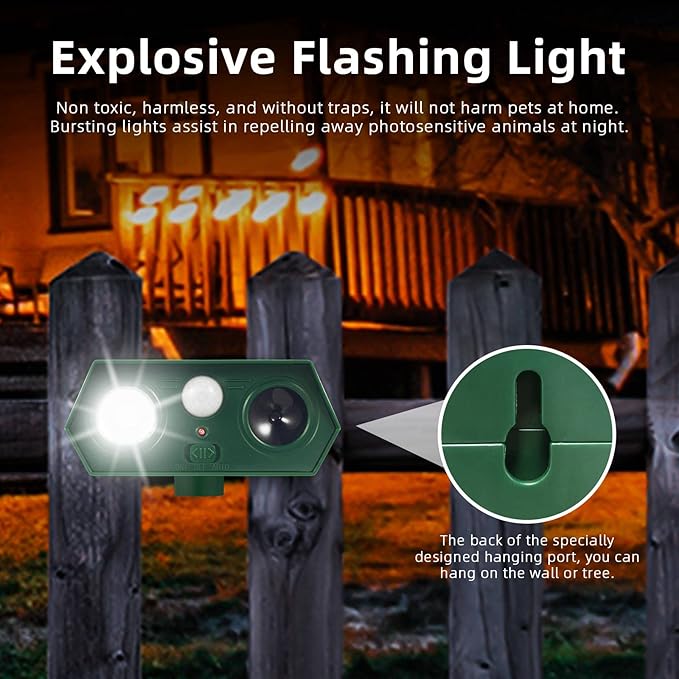 Sonic Fortress Pro Deer Repellent Devices Racoon Repellent Outdoor Squirrel Fortress Pro IP65 Animal Repeller Cat Deterrent with Motion Sensor&amp Light to Scare Bear Rabbit Skunk for Garden Yard(2)