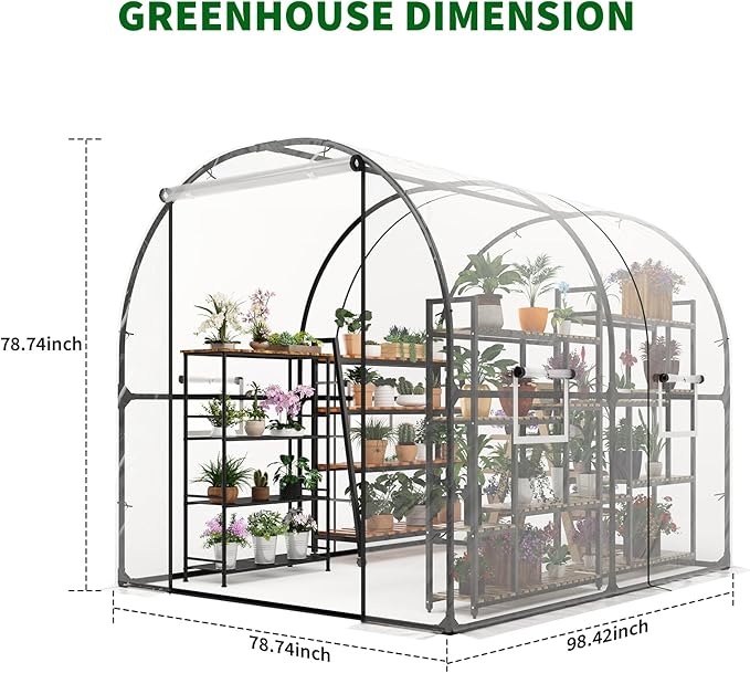 Greenhouse for Outdoor - Walk in Greenhouse with Ventilated Mesh Windows Heavy Duty Metal Frame Weatherproof Cover Roll Up Door Large Plant Garden Hot House for Plants Seedlings - 8.2x6.6x6.6 ft