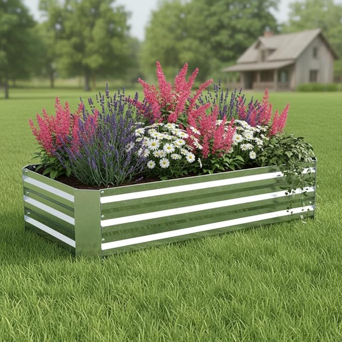 HomeRoots 12 X 48 Silver Metal Rectangular Raised Garden Bed