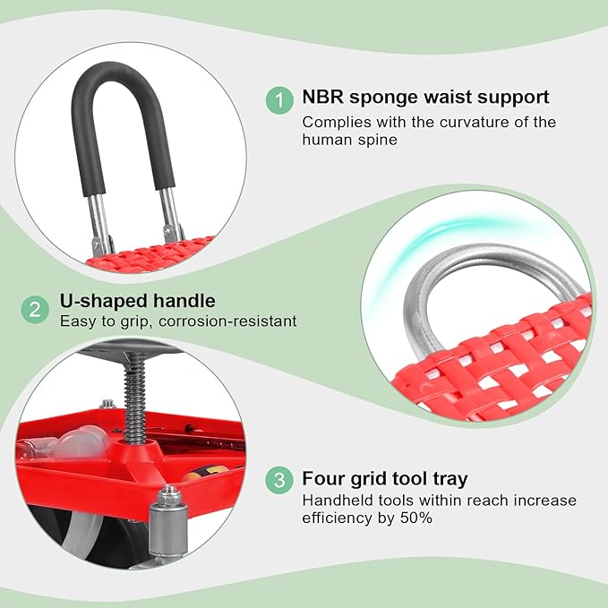 Rolling Garden Stool with Wheels Portable Seat Cart for Adults and Seniors Heavy Duty Adjustable Gardening-Stool for Planting Easy Move Lawn Work Stool (Red-01)