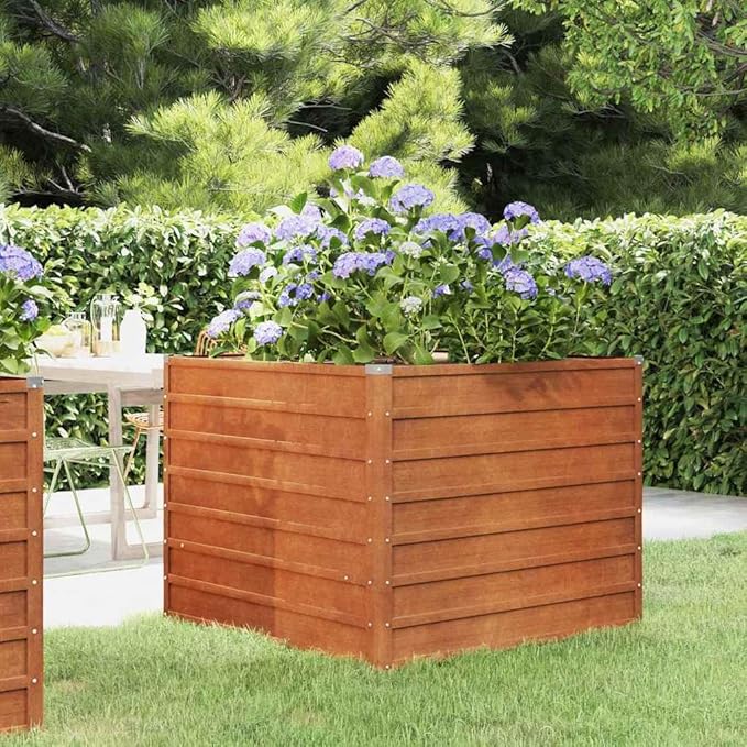 Corten Steel Outdoor Garden Raised Bed Garden Planter Box for Vegetables Flowers Herbs Rusty 39.4x39.4x30.3 Corten Steel-240