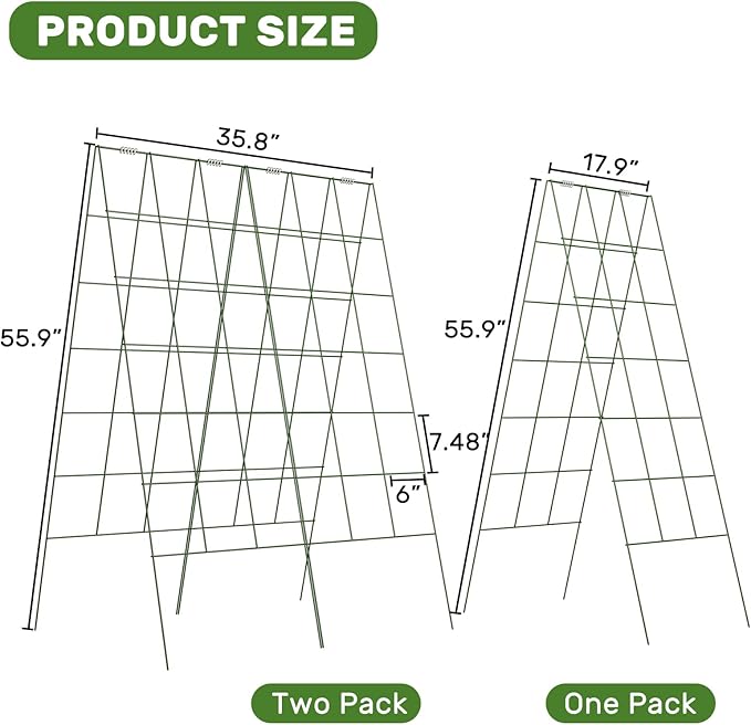 DOEWORKS Cucumber Trellis 56 High Foldable A Frame Garden Trellis 2 Pack Plant Support for Climbing Cucumber Beans Tomatoes Flowers Green