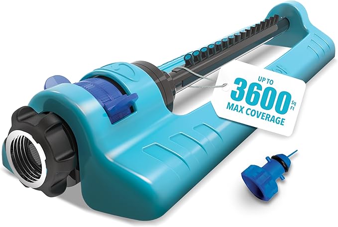Aqua Joe SJI-OMS16 Indestructible Oscillating Sprinkler with Adjustable Spray and Metal Base 3600 Sq. Ft. Coverage Max 70-Foot Distance and 37.8-Foot Width