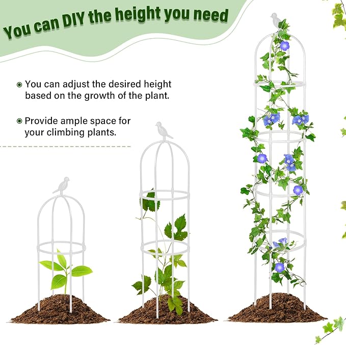 Sadnyy 4 Pack 6 ft Garden Obelisk Trellis for Climbing Plants Outdoor Rustproof Rose Pots Tall Garden Trellis for Outdoor Indoor Vines Flower Plants Support(White)
