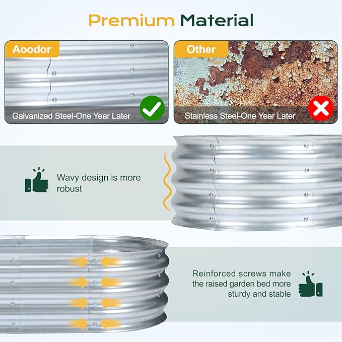 Aoodor Galvanized Raised Garden Bed Kit 3 x 2 x 1 Ft Oval Planter Box for Vegetables Flowers and Herbs Outdoor Use Silver