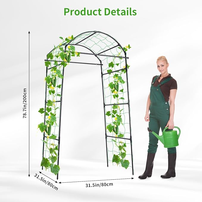 Cucumber Trellis 6.7ft Tall Garden Arch Trellis for Climbing Plants Outdoor Arbor Support Vine Vegetable Tomato Bean Pea Grape Squash Pumpkin Cucumber Raised Bed Lightweight Black