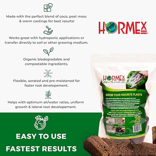 Hormex Rooting Powder #16 &amp Rooting Cubes Combo - Rooting Hormone for Hardwood Cuttings &amp Organic Peat Moss Coco Plugs - Fast Healthy Root Growth for Propagation Hydroponics &amp Seed Star