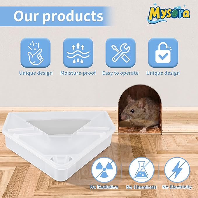 6 Pack Mouse Bait Stations with Visible Window &amp Keys Lockable Rodent Control Boxes Triangular Mice Traps Box for Indoor Outdoor Corners Garage Kitchen Bait Not Included (Translucent)